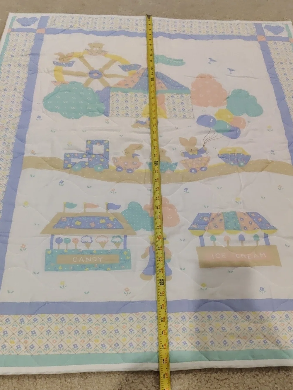 Baby Nursery Patchwork Quilt Pastel Multicolor Bunny Train Y2K Cottagecore Retro
